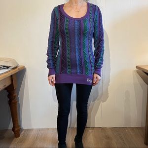 purple blue “coogi” style sweater, size S